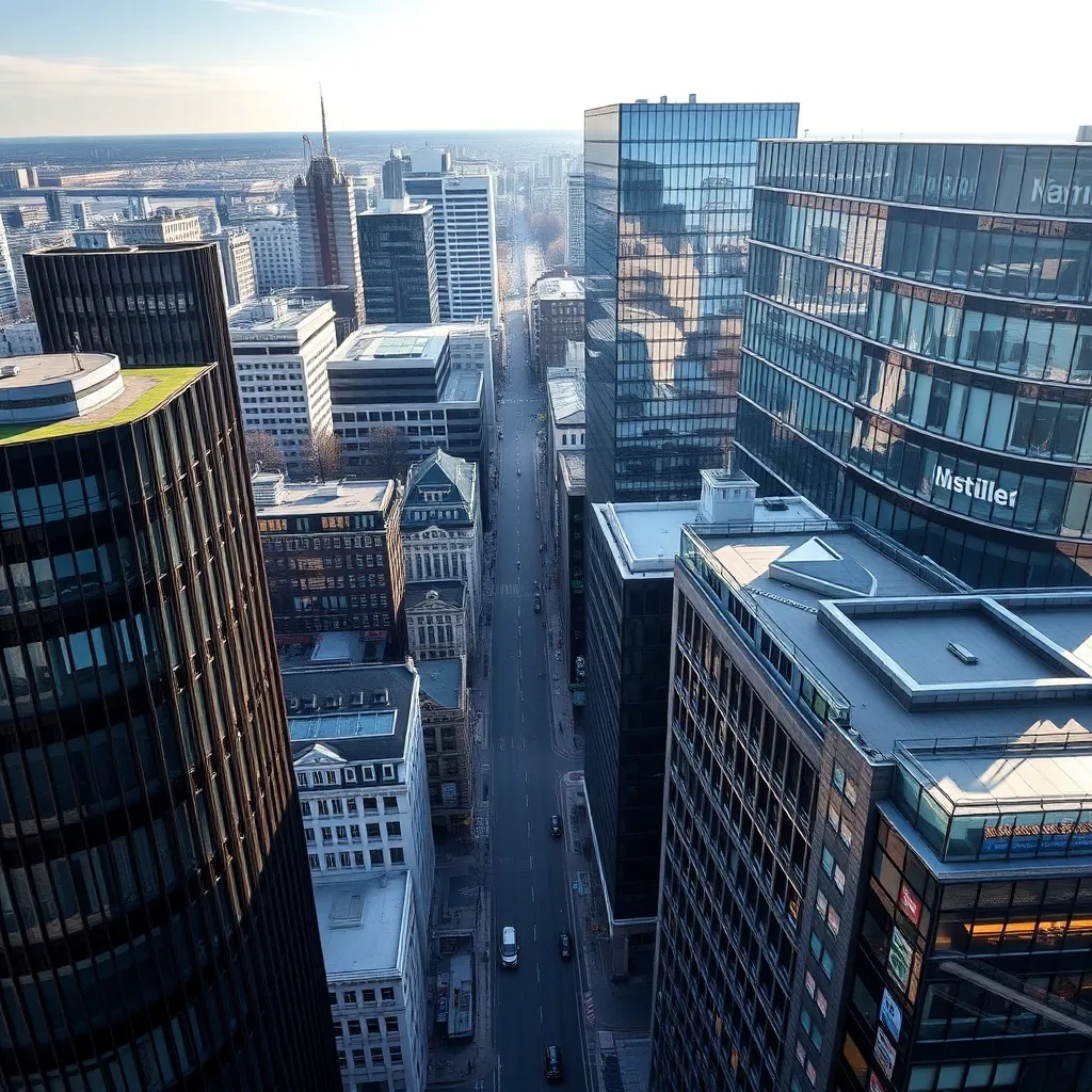 A high-angle shot of a modern financial district in Brussels